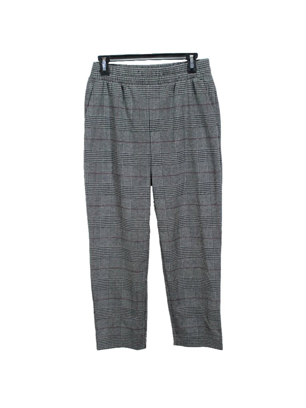A New Day Pull On Plaid Pants Womens Size S Black Gray Elastic Waist Ponte Knit